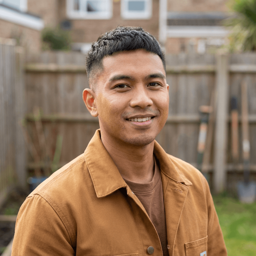Male homeowner in his 40s, white, friendly and practical appearance at home