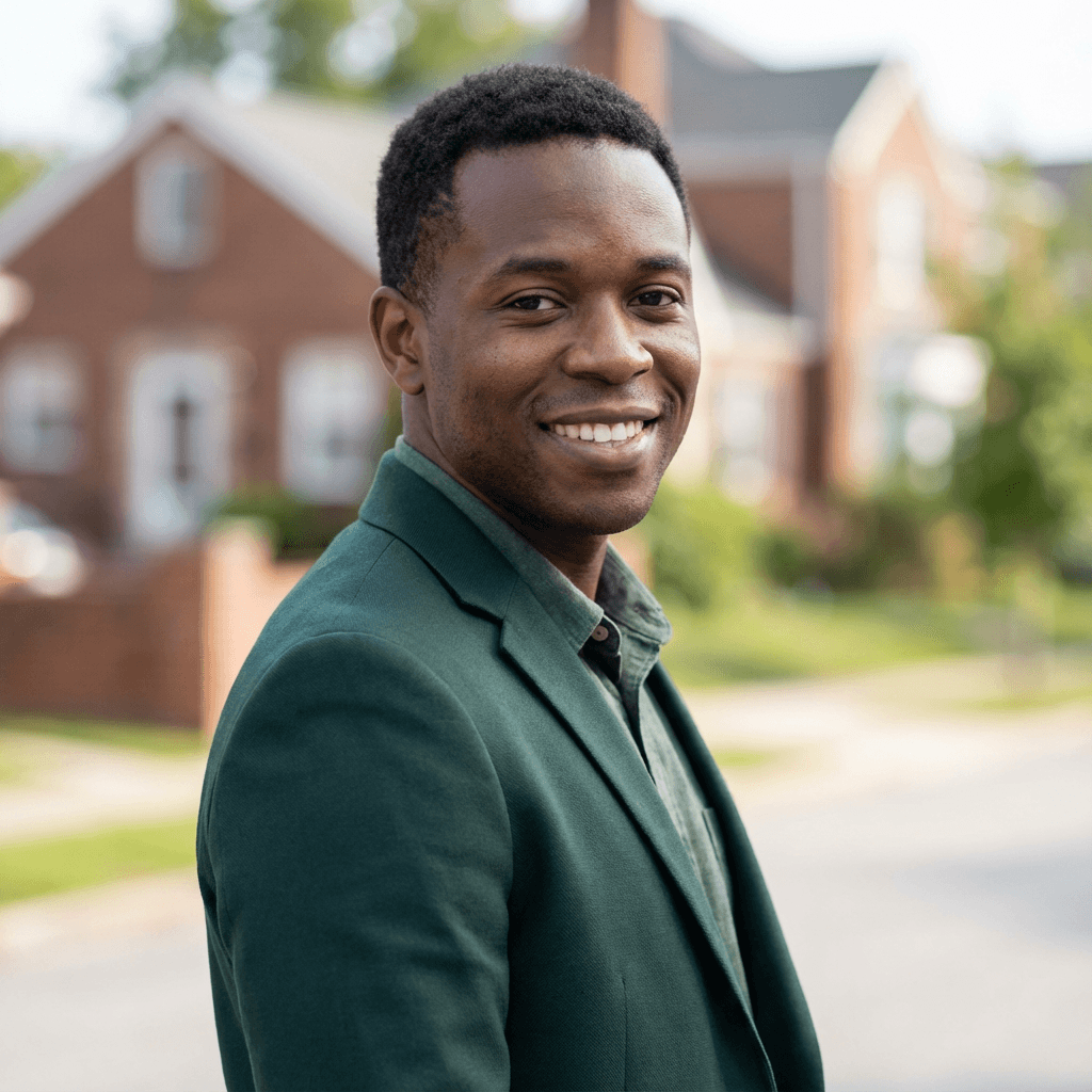 James Okafor, male property manager in his late 40s, Black, professional practical demeanor